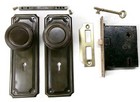 Antique Door Set Victorian   Eastlake Backplate Knob Mortise Lock Key Reclaimed
