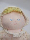 Eden Plush Blonde Cloth Baby Doll Rosebud Dress   Bonnet Vintage 15  Closed Eyes