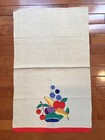 Vintage Kitchen Linen Tea Towel Appliqu   Fruit Bowl In Festive Colors Red Trim