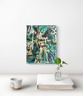 Original 10   x8    Abstract Mixed Media Blue Green Black Painting Home Decor