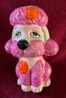 Vintage 1960 s Chalkware Big Eye Bright Pink Colorful Poodle Dog Coin Bank Japan