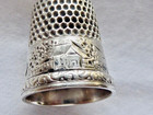 Antique Sterling No  8 Thimble Stamped Sterling No  8 Featuring A House Design