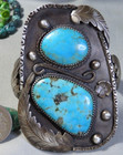 Navajo Allen Mccabe Morenci Pyrite Turquoise Sterling Silver 3 25 wide Bracelet