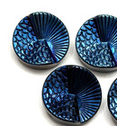 Vintage Set Of 5 Patterned Black Glass W blue Luster Buttons - 7 8   v4 