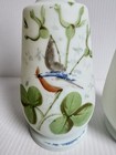 2 Worn Antique Bristol 9    Hand Painted Blown Satin Art Glass Vase Botanical Pair