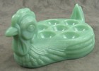 Jadeite Green Glass Hen Chicken 7-cup Deviled Egg Holder Dish
