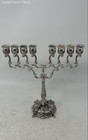 Vintage Silver-tone Ornate 9 Candle Holder Judaism Menorah Candelabra