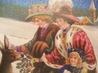 Vintage Christmas Greeting Card Edwardian Ladies Feeding Holly Branch To Deer