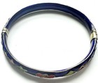 Vintage Cloisonn   Enamel Bangle Bracelet Blue Floral Asian Chinese Hinged  