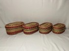 Set Of 4 Woven Straw Nesting Baskets With Lids     Oval Wicker Handwoven Storage 