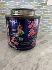 Vintage Asian Tin By Daher Made In England Blue Cherry Blossom