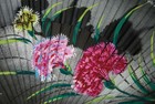 Vintage Japanese Hand Painted Black Silk Fan Flowers Carnations 17 5  Wide