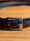 Men s Braided Genuine Leather Belt Size 36   Black   Brown Woven   Silver Buckle
