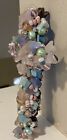 Vtg Christian Cross Beaded Stones Wall Decor Metal Wire Wrapped Hand Made Ooak