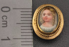 Antique 12mm Hand Painted Little Girl Mini Portrait Cameo 14k Button Mourning