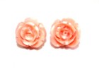 Antique Rare Japan 14k Quality Soft Peach Momo Coral 15 Mm Rose Carved Studs Bb