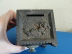 Antique Vintage 4  Black Metal Combination Safe Coin Bank Angel Dog Child