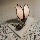 Atq vtg Art Nouveau Bronze Lady Pink Slag Glass Flower Lamp Chandler 11   t   12   w
