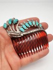 Zuni Leonard Lula Weebothee Hair Ornament Comb Kingman Turquoise Hand Stamped