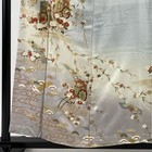 Japanese Silk Houmongi Kimono S 155cm Bluish Gray Imperial Ox Cart Grass And 812