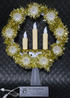 Vtg Xmas Tree Topper 3 Candle Lights Gold Tinsel Snowflake Wreath Battery Op Nos