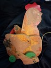 Vintage 60s Fisher Price Cackling Hen  123 Wood Pull Toy