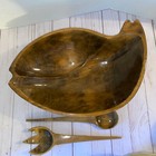 Vintage Mid Century Modern Mcm Carved Wood Large Serving Salad Fish Bowl