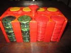 Vintage Red Heavy Marbled Catalin Bakelite Poker Chip Holder 200  Chips Freeship