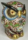 Vintage Chinese Brass Cloisonne Enamel Digital Battery Powered Owl Desk Clock