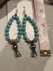 Turquoise Beaded Hoop Dangle Earrings Spiny Oyster Sterling Silver Boho Style
