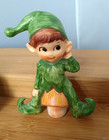 Set Of 2 1950   s Lefton Pixies elves Japan Christmas Green Mushroom Rabbit
