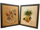 Vtg Crewel Embroidery Wall Art Pair Black Cat Floral Framed Signed 22 5   x 18 5   