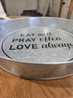 Round Galvanized Metal Serving Tray Wood Handles Farmhouse Decor 16  