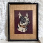 Vtg  1941 Needlepoint Boston Terrier Dog Framed Art Wall Hanging 14   x11    Picture
