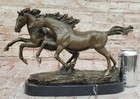 Elegant Equestrian Art Two Horses Running Playing Bronze Marble Statue Sculpture