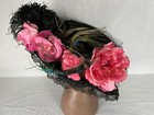 Black Silk Velvet Picture Hat With Floral  Veil  And Feathers - Funeral   Church