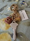 Coach Gold Tone Metal Keychain Padlock Key Heart Charm   Detachable