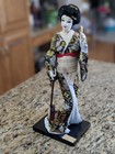 Vintage Japanese Geisha Doll Playing Samisen  shamisen  In Black   Gold   