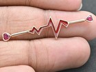14k Solid Gold Ruby Industrial Barbell  Heart Beat Enamel Piercing Jewelry