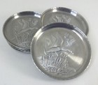 Vtg Hammered Aluminum Duck Goose Bird Pattern Silver Coaster Set Of 6