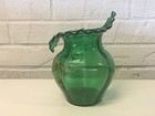 Antique Victorian Era Green Blown Glass Vase W  Enamel Floral Decoration