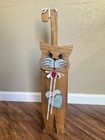 Vtg Handmade 80s Wood Cat Spare Toilet Paper Rolls Holder Free Standing Boho
