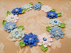 New Crochet 12 Blue   White Applique Flowers  1  1 2 Inch   12 Leaves 24 Pieces