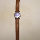 Quartz Analog Unisex Wristwatch Blue Dial Date Silver Ss Brown Leather Strap