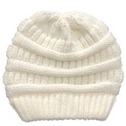 White  Women Ponytail Messy Bun Beanie Pony Tail Winter Knit Stretch Hat Us