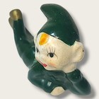 Vintage Mcm Elf Figurine Christmas Pixie Boy Sculpture Green Ceramic Laying Down