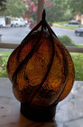 Vintage Hand Blown Caged Glass   Wrought Iron Amberflame Light Lamp Globe 7-7 5 