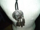 Stan Bentall Navajo Sterling Silver Buffalo Head Black Leather Bolo Tie