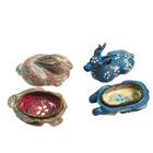 Set Of 2 Cast Iron Trinket Boxes Handpainted Marked Thailand Ila Deer   Bunny     