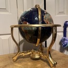 Semi Precious Inlaid Gemstones Spinning 13    World Globe Gold Frame W compass 9lb